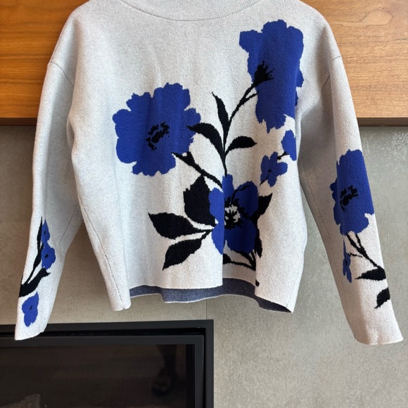 Anthropologie Maeve Carys Blue Floral Mock Neck Sweater, Size M - Picture 5 of 10